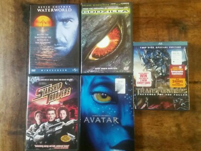 Lot of 5 DVDs Avatar, Starship Troopers, Waterworld, Godzilla & More -Free Ship!-image