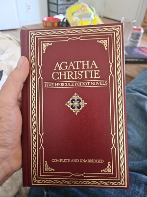 Five Hercule Poirot Novels Agatha Christie 1980 Chatham River Press Red Leather-image