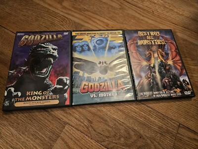 Lot x3 Classic Godzilla Gojira vs Mothra, Destroy All, King of Monsters DVDs-image