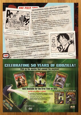 2003 One Piece Manga/Godzilla DVD Collection Vintage Print Ad/Poster Art 00s -image