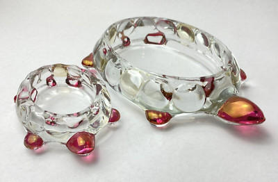 VNTG Cranberry & Clear Glass Turtle Cigarette Holder & Ashtray Westmoreland 2pcs-image