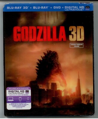 Godzilla 3D 3-disc blu ray dvd set 2014 includes cardboard slip case-image