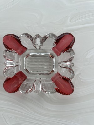 Vintage Westmoreland Ruby red Cranberry Clear Glass Ashtray Trinket Dish  MCM-image