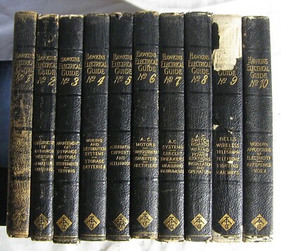 1914 Hawkins Electrical Guide complete 10 volume set of books batteries motors +-image