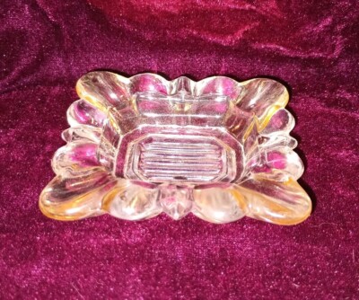 Pair of Westmoreland Clear + Amber Flash Glass Ashtrays MCM Small 3