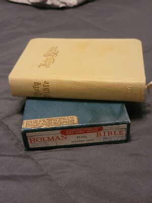 Holman White Bridal Bible KJV with original box Imitation Leather Pearl Text AEG-image