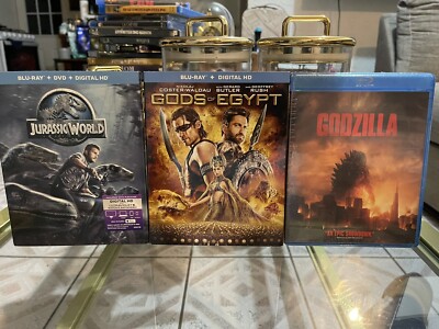 Brand New Jurassic World + Godzilla + Gods Of Egypt Blu-Ray Bundle.-image