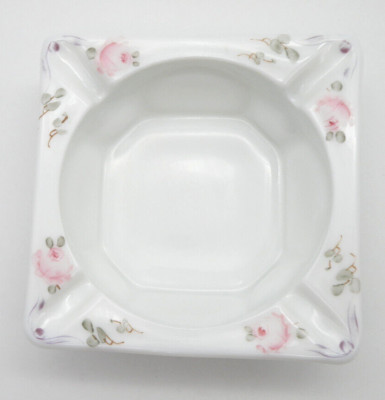 Vintage Westmoreland Milk Glass Hand Painted Rose Grape Leaf Ashtray 4