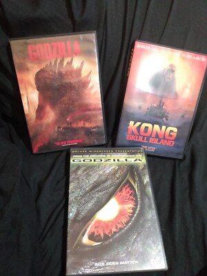 Triple Feature DVDs Godzilla '98 Godzilla '14 And Kong Skull Island Used-image