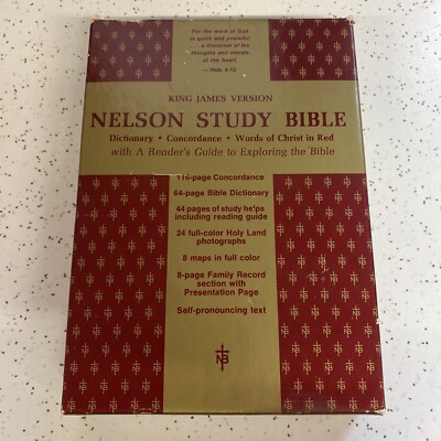 Vtg. Nelson Study Bible 1970 Red Letter Edition Black Leather-image