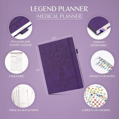 Legend Medical Planner – 12-Month Health Tracker Journal  Purple Bound 8.5x11-image