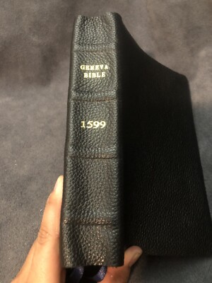 Rare Leather Bound 1599 (text) Geneva Bible Black-image