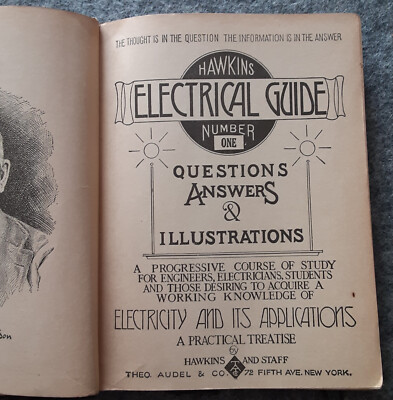 Hawkins Electrical Guide Number 1 book by Theo Audel published 1914 Antique-image