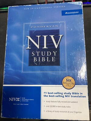 NIV Study Bible Zondervan 2002 Black Bonded Leather Notes Red Letter-image