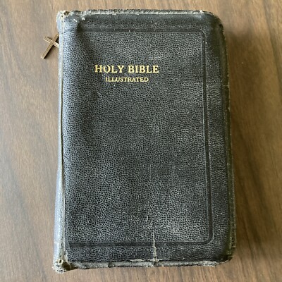 KJV Holy Bible Illustrated Zip Up Leather World Publishing Company Vintage Black-image