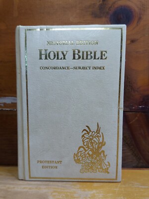 Holy Bible Memorial Edition Concordance White Leather Illustrated Gold Trim EUC -image