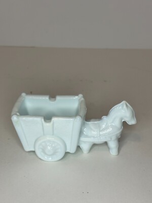 Vintage Westmoreland White Milk Glass Donkey With Cart Toothpick Holder Ashtray-image