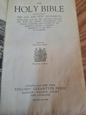 Vintage Holy Bible Collins' Clear Type Press KJV black leather New Brev 8vo Text-image