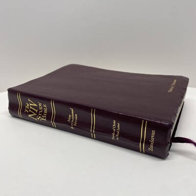 NIV Study Bible 10th Anniversary Edition Burgundy Leather Red Letter Used-image