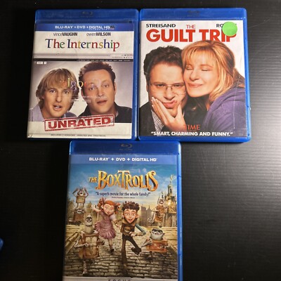 3 BLU-RAY MOVIE LOT,  The Boxtrolls , The Internship , The Guilt Trip-image