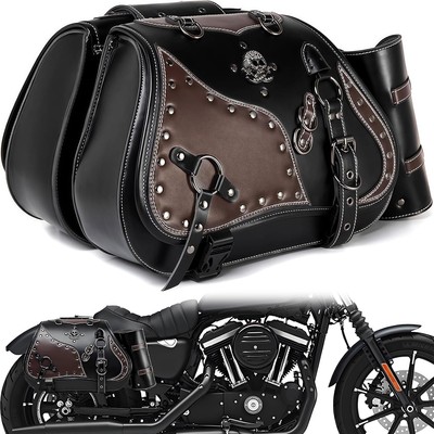 Motorcycle Saddlebags, 30L Leather Waterproof Side Saddle Bags with Cup Holder,-image