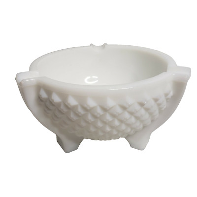Vintage Milk Glass Footed Hobnail Round White Ashtray Trinket Dish Decor MCM-image