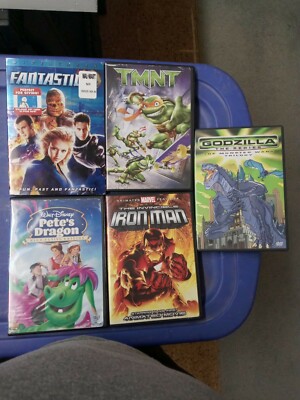 5 Kids Dvd Movie Bundle ( Godzilla Trilogy, Fantastic 4, TMNT, Pete's Dragon,...-image