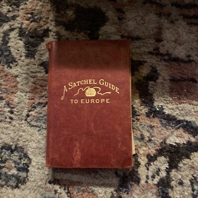 Old SATCHEL GUIDE FOR THE TOURIST IN EUROPE Leather Book 1900sFOLDING MAPS ITALY-image