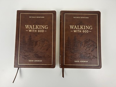 Lot Of (2) Devotional Walking with God Large Print Faux Leather David Jeremiah-image