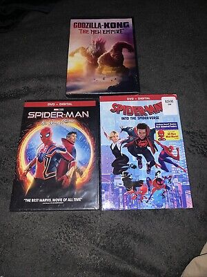 3 Dvd Movie Lot Spider-Man No Way Home, Into The Spider-verse & Godzilla x Kong-image
