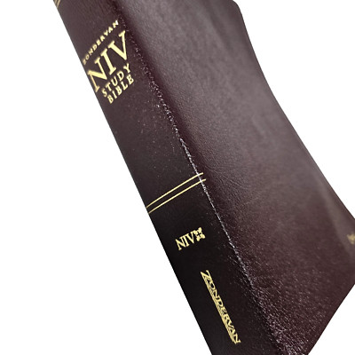 NIV Study Bible Fully Revised Zondervan Bonded Leather Maps Red Letter 2002-image