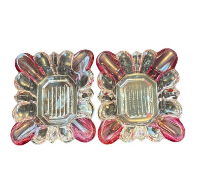 VTG 2 WESTMORLAND RUBY CRANBERRY FLASHED SMALL ASHTRAY, TRINKET DISH-image