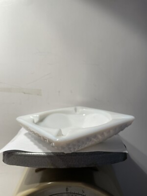 Vintage Westmoreland White Milk Glass Diamond Cut Hobnail Ashtray Square C3-image