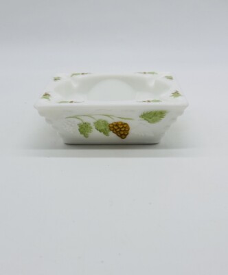 Vintage Westmoreland  Milk Glass Ashtray Gold Grapes Green Leaves Handpainted-image