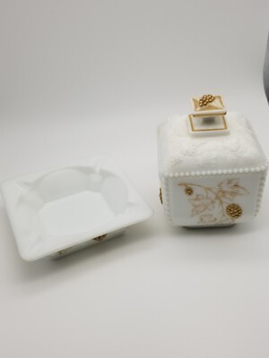 WESTMORELAND MILK GLASS SQUARE CANDY DISH WEDDING BOX & ASHTRAY-image
