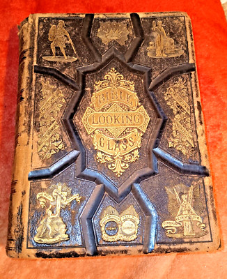The Bible Looking Glass - Gilt Leather Rare 1876 John Barber Guide To Scriptures-image