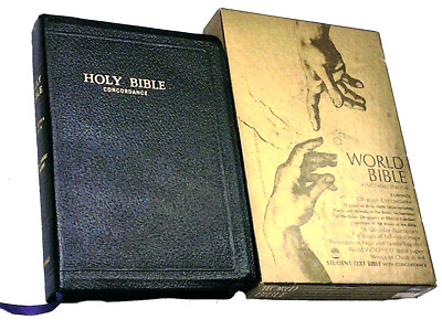 vtg KJV World Student Text BIBLE 223C King James Genuine Leather Red Letter BOX-image