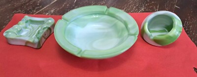 Lot Of Vintage Westmoreland Slag Glass Ashtrays-image