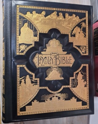 Antique Holy Bible Ornate Leather Binding Family Record Pages Gilt Edges-image