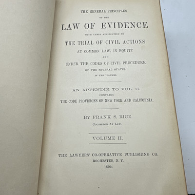Rare The General Principles Of The Law Of Evidence By Frank Rice 1892- Vol II DG-image