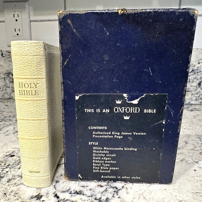 OXFORD Vintage White Text Bible KJV 01115 w/Original Box Made in Great Britain-image