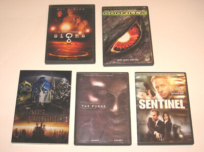 Lot Of 5 Used DVDs Purge Signs Transformers Godzilla The Sentinel-image