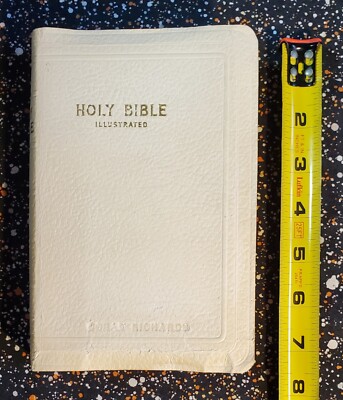 Holy Bible KJV Young Folks Text Illustrated, World, White Faux Leather, 1950s???-image