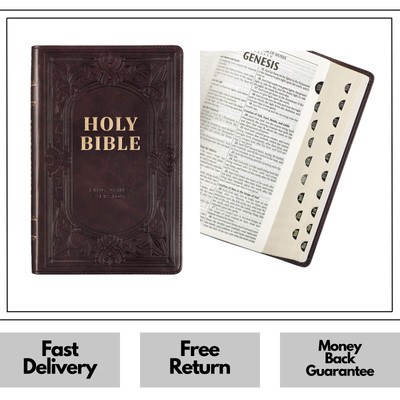 ✞ Holy Bible, Standard Size Faux Leather Red Letter Edition Thumb Index & Marker-image