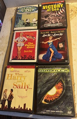 Six-lot of DVDs, Doris Day, Billy Crystal, Meg Ryan, Godzilla, Felix the Cat-image