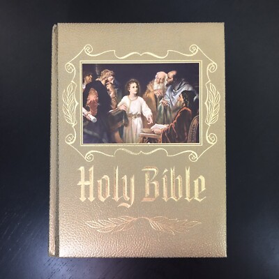 Vintage Holy Bible Catholic Heirloom 1987 Edition (NAB) Green/Gold-image