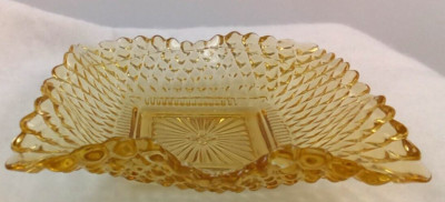 Westmoreland Hobnail Glass Bowl Ashtray Amber Depression Ruffle Edge Vintage USA-image