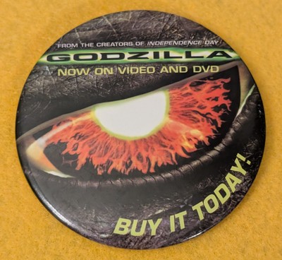 Godzilla Promo Button - 1998 Video & DVD Release Pin VTG 90's Matthew Broderick-image