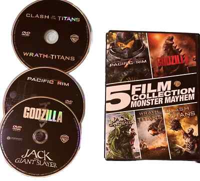 5 Film Collection Monster Mayhem Dvd Sci Fi Action Godzilla Pacific Rim Titans-image
