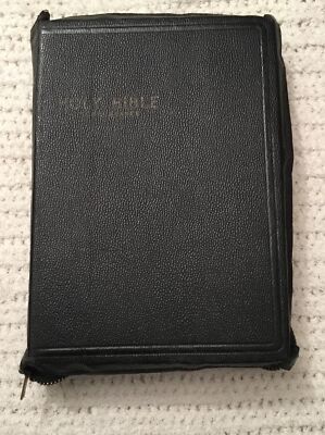 Vintage KJV Holy Bible Illustrated Zip Up 1940’s Black Leather World Publishing-image